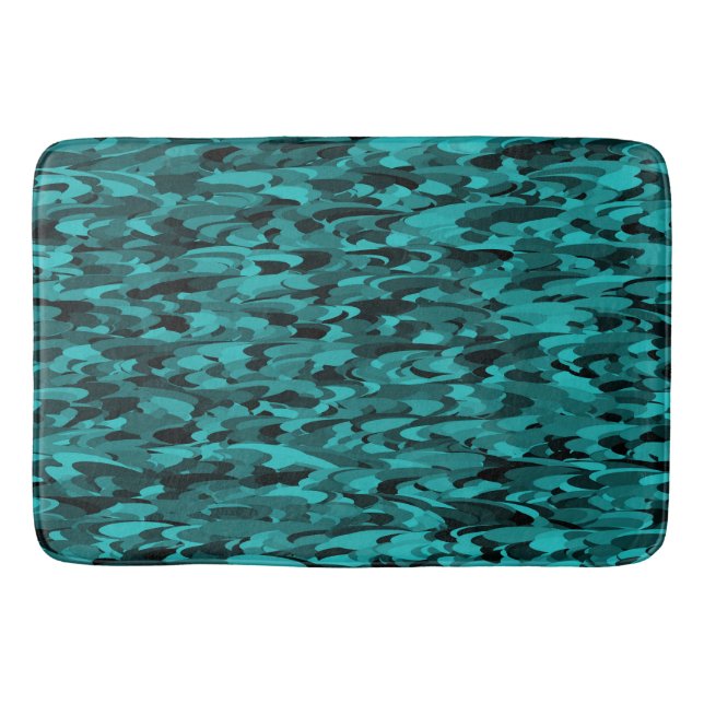 Abstrakt Mönster Teal Black Badrumsmatta (Framsidan)