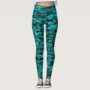 Abstrakt Mönster Teal Black Leggings