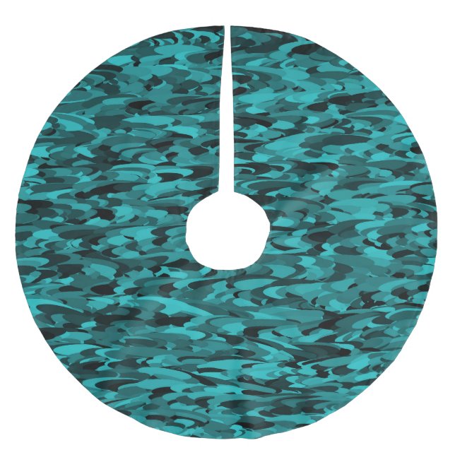 Abstrakt Mönster Turkos Svart Julgransmatta Borstad Polyester (Framsidan)
