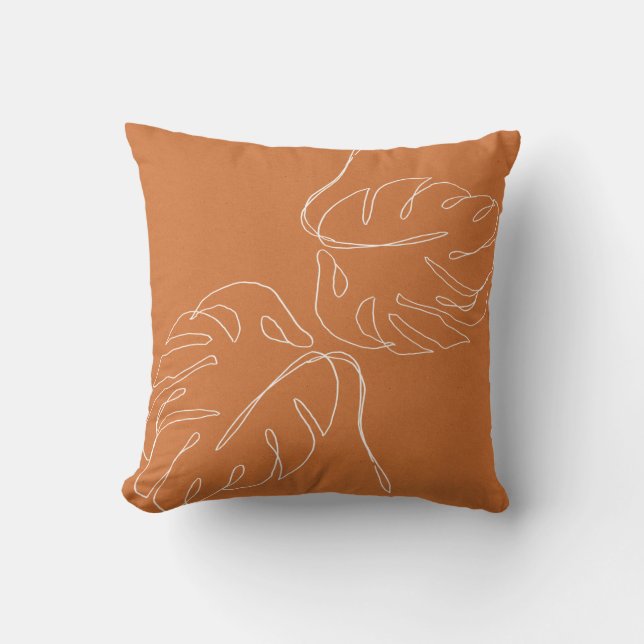 Abstrakt Monstera Palm Terra Cotta Brun Kudde (Framsida)