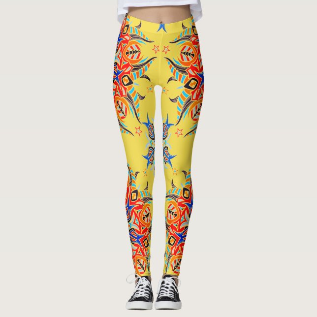 Abstrakt Mönsterdesign (Gul) Leggings (Framsida)