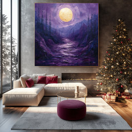 Abstrakt Moonlit liggande i Lila och Guld Canvastryck