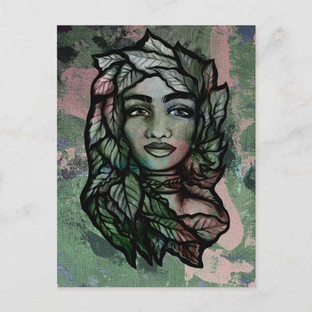 Abstrakt Mor Earth Gaia Goddess Grönt Witch Vykort (Framsida)