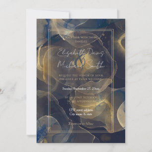 Abstrakt Mörk blått Guld Fluid Art-målning Inbjudningar