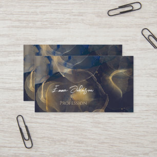 Abstrakt Mörk blått Guld Fluid Art-målning Visitkort