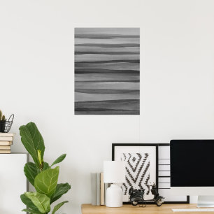 Abstrakt Mörk Grått Watercolor Linjer Art Poster