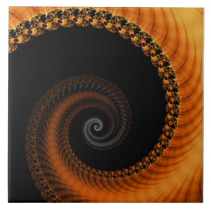 Abstrakt mörk gyllene orange spiral frakttal mön kakelplatta