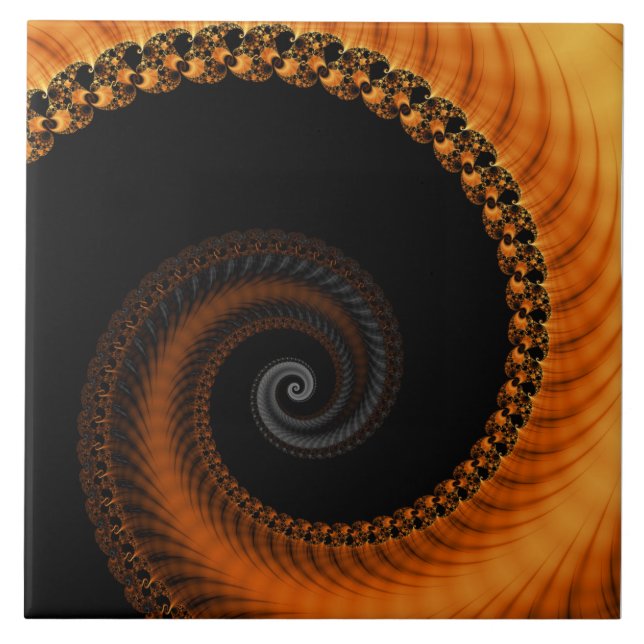 Abstrakt mörk gyllene orange spiral frakttal mönst kakelplatta (Framsidan)