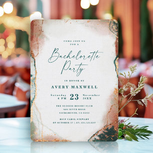 Abstrakt Mörk Teal & Copper Bachelorette Party Inbjudningar