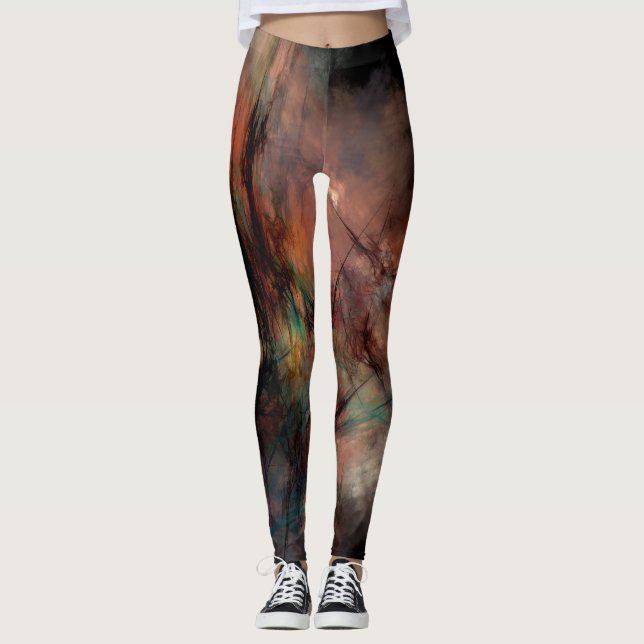 Abstrakt mörksvart och blåttmönster leggings (Framsida)