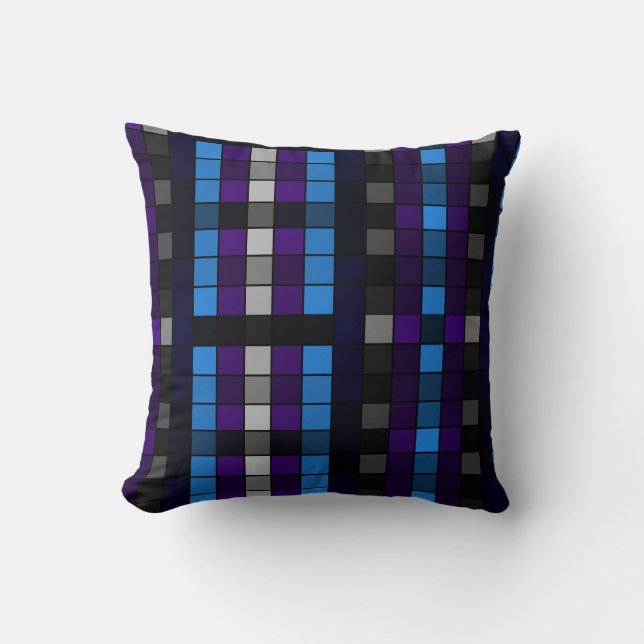 Abstrakt Mosaic Black Blue och Lila Cushion Kudde (Framsida)