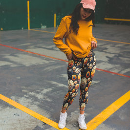 Abstrakt Mosaic Circles Navy Orange Leggings