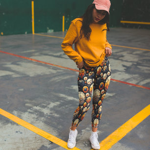 Abstrakt Mosaic Circles Navy Orange Leggings