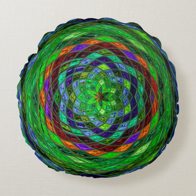 Abstrakt Mosaic-färgat glas nr 8 Rund Kudde (Framsidan)