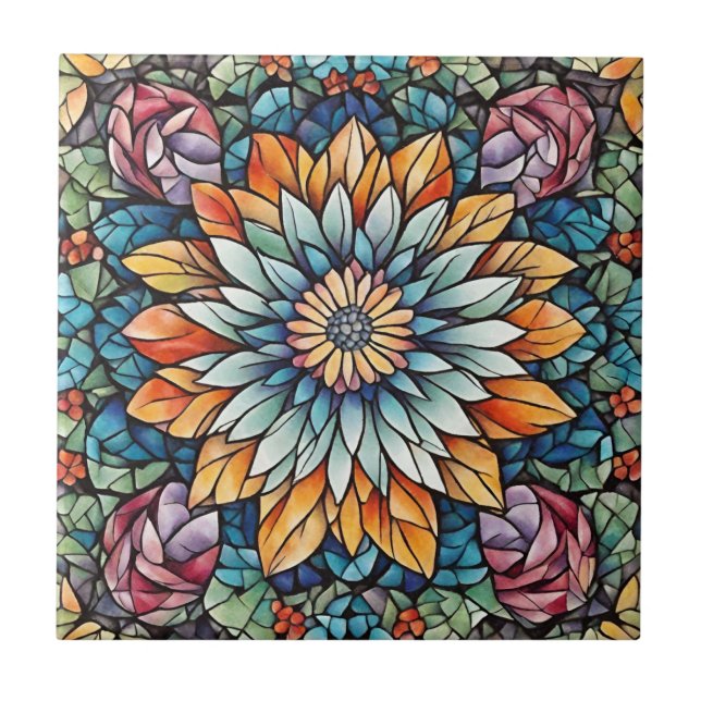 Abstrakt Mosaic Flower Kaleidoscope Kakelplatta (Framsidan)
