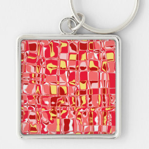 Abstrakt Mosaic Fyrkantig Silverfärgad Nyckelring