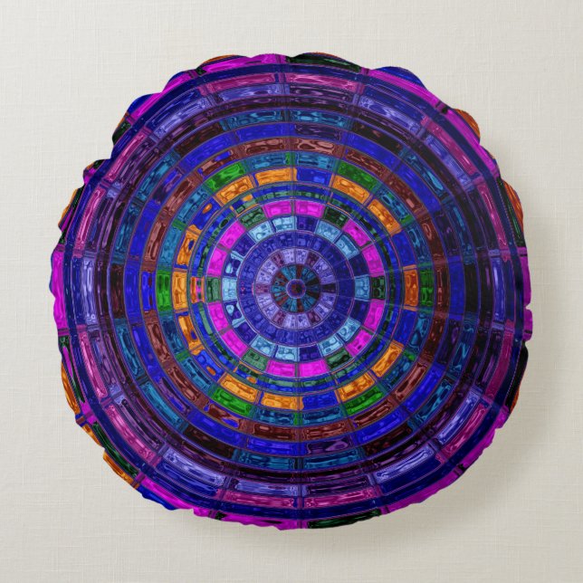 Abstrakt Mosaic-glasskiktat #9 Rund Kudde (Framsidan)