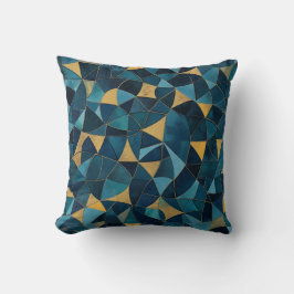 Abstrakt Mosaic i Blå och Guld Kudde