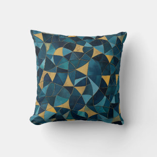 Abstrakt Mosaic i Blå och Guld Kudde