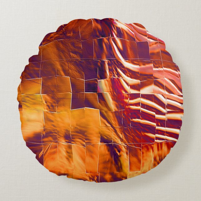 Abstrakt mosaic teckning av rödaktig guld tinfoil rund kudde (Framsidan)