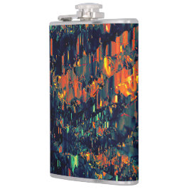 Abstrakt mosaik av förskjuten campfire på grönakti fickplunta