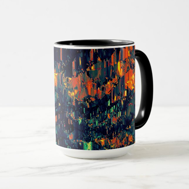 Abstrakt mosaik av förskjuten campfire på grönakti mugg (Framsida höger)