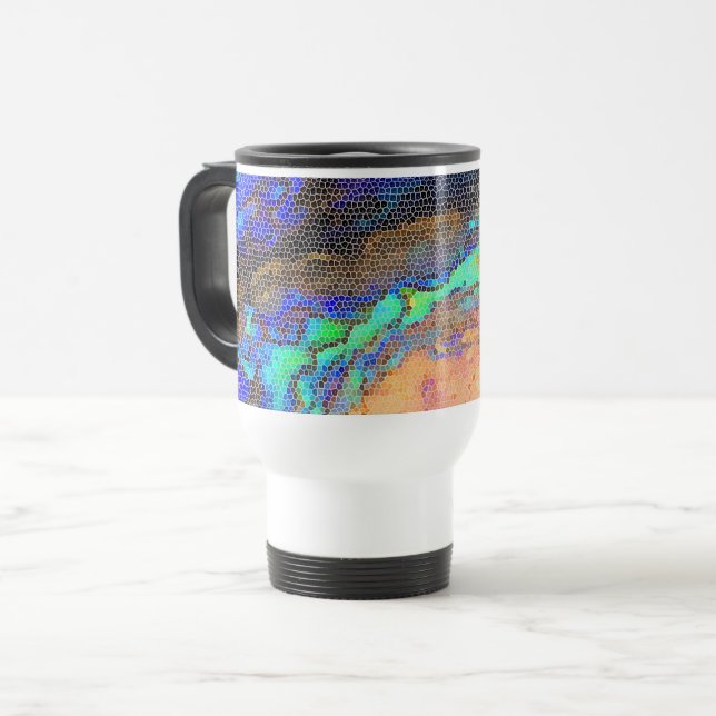 Abstrakt mosaik i glasfärger med snäckskal av abal resemugg (Framsida vänster)