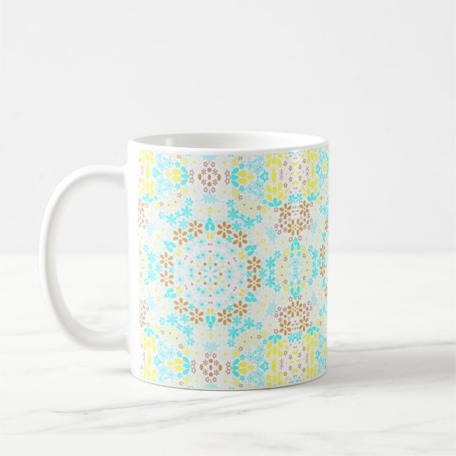 Abstrakt mosaik kalejdoskopisk blom- blommor vit kaffemugg (Vänster)