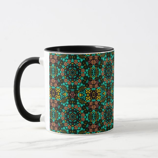 Abstrakt mosaik kalejdoskopiska blommor svart mugg (Vänster)