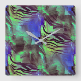 Abstrakt mosaik teckning av rustisk grönt och blåt fyrkantig klocka