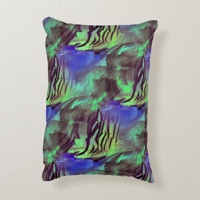 Abstrakt mosaik teckning av rustisk grönt och blåt prydnadskudde (Baksidan(Vertikal))