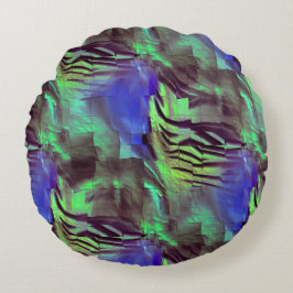 Abstrakt mosaik teckning av rustisk grönt och blåt rund kudde