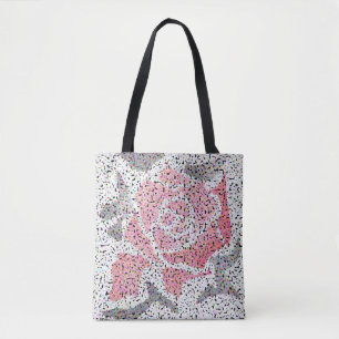 Abstrakt mosaikblomma ro rosa vit grått blommigt tygkasse