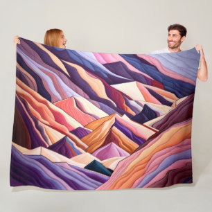 Abstrakt Mountain Scene Lila Peach Burgundy Fleecefilt