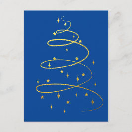 Abstrakt mousserande Guld Julgran på Blue Helg Vykort