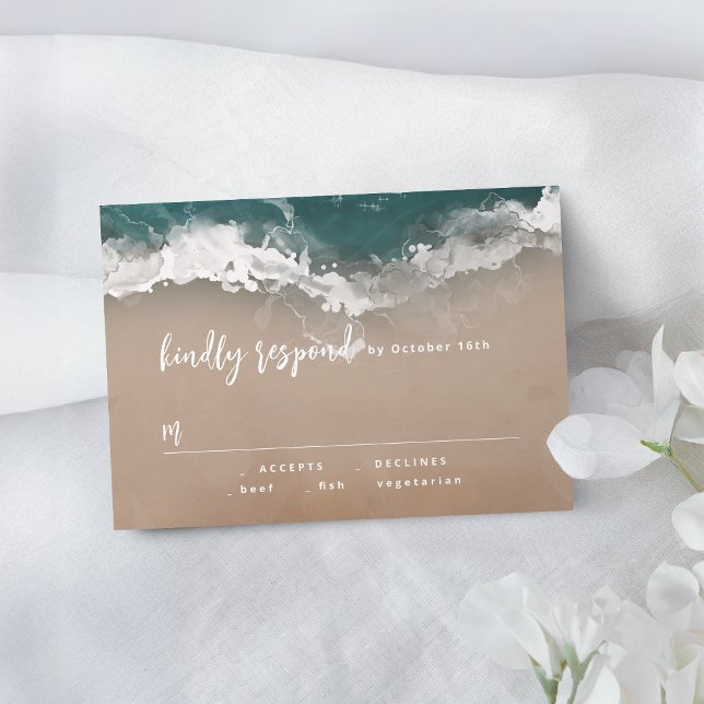 Abstrakt mousserande moody havsstrandbröllop OSA kort (Abstract sparkling moody ocean beach wedding RSVP card)