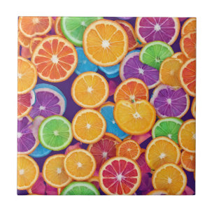 Abstrakt Multifärgad Citrus Slices Kakelplatta