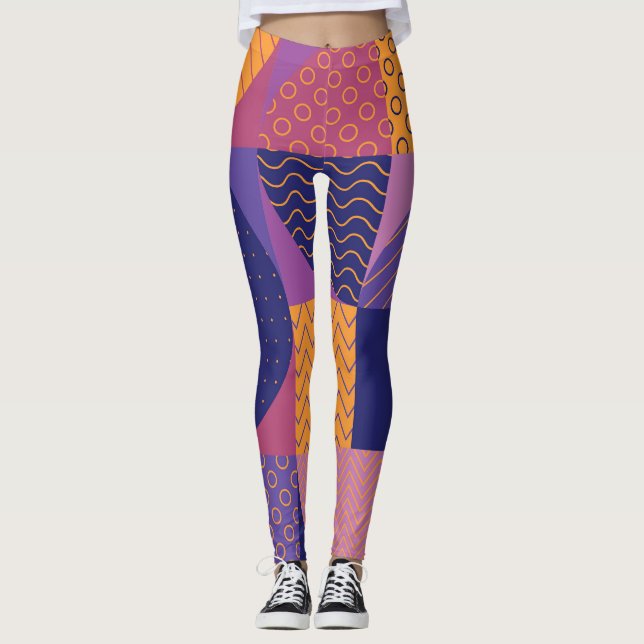 Abstrakt Multifärgad geometrisk Vintage Mönster Leggings (Framsida)