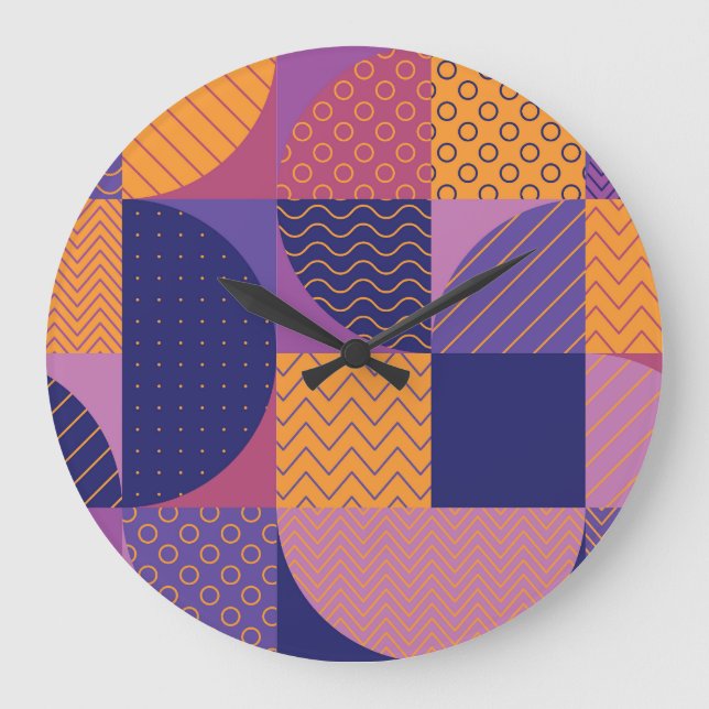 Abstrakt Multifärgad geometrisk Vintage Mönster Stor Klocka (Framsida)