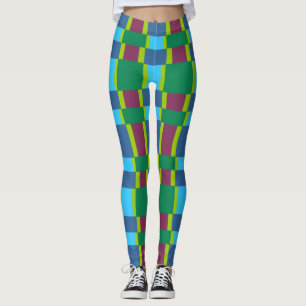 Abstrakt Multifärgad Mönster med kvadrater och Lin Leggings