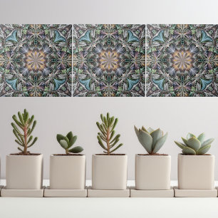 Abstrakt Multifärgad Succulent Garden Rosette Kakelplatta