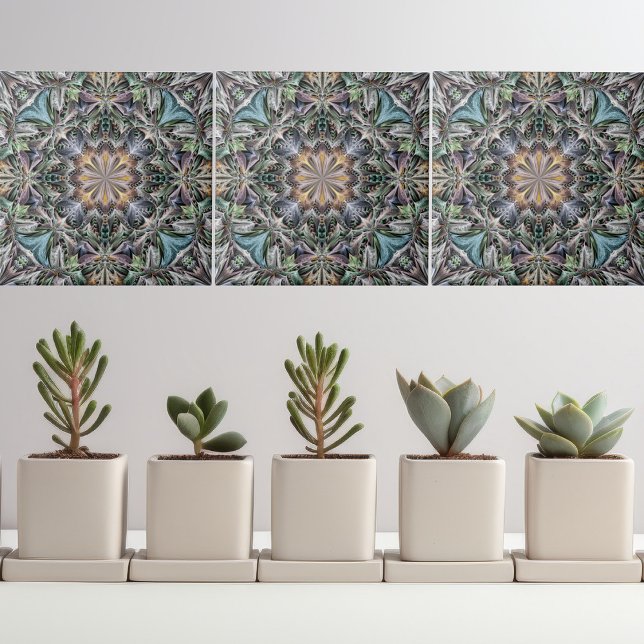 Abstrakt Multifärgad Succulent Garden Rosette Kakelplatta (Skapare uppladdad)
