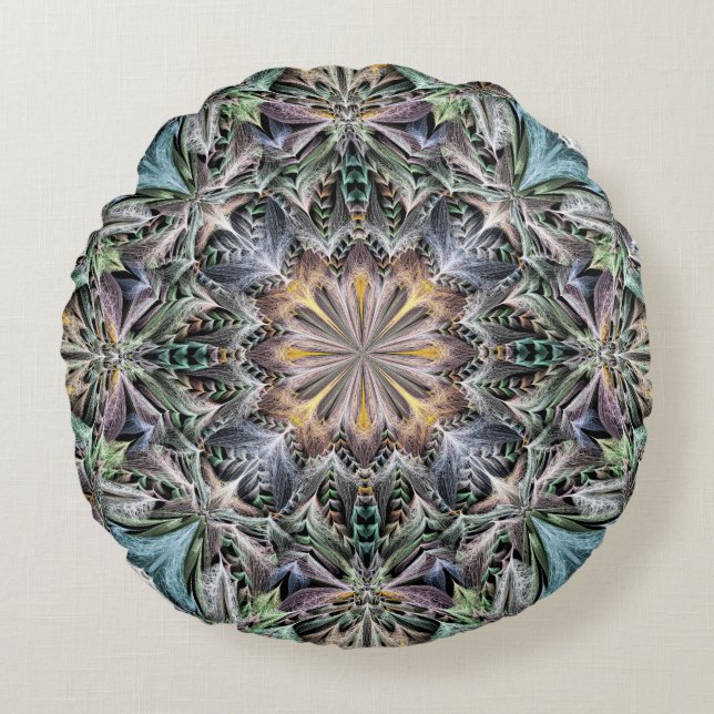 Abstrakt Multifärgad Succulent Garden Rosette Rund Kudde (Framsidan)