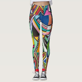 Abstrakt multifärgadteckningcollage leggings