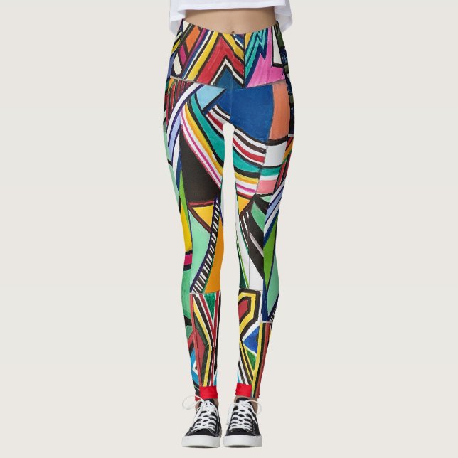 Abstrakt multifärgadteckningcollage leggings (Framsida)