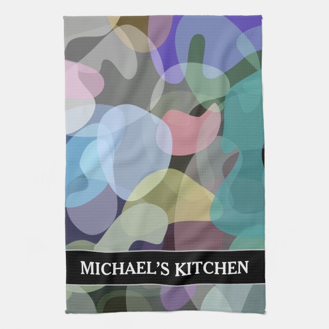 Abstrakt Multifärgat block Mönster + anpassat namn Kökshandduk (Vertikal)