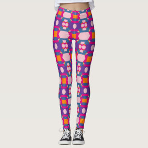 Abstrakt Multifärgat Mönster med Rosa cirklar Leggings