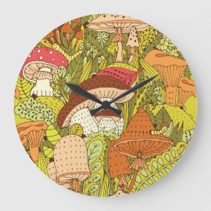 Abstrakt Mushroom Forest: Artistic Mönster Stor Klocka