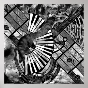 Abstrakt Music Art - Gråskalsblandat Struktur Poster