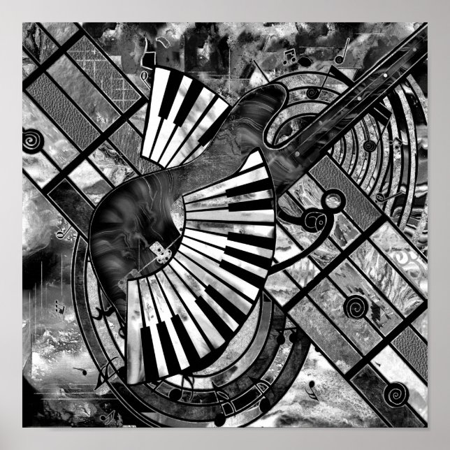 Abstrakt Music Art - Gråskalsblandat Struktur Poster (Framsidan)